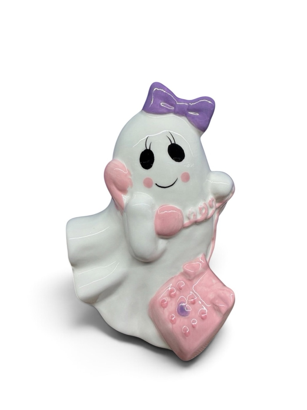 Ceramic Ghost on Pink Telephone Decor